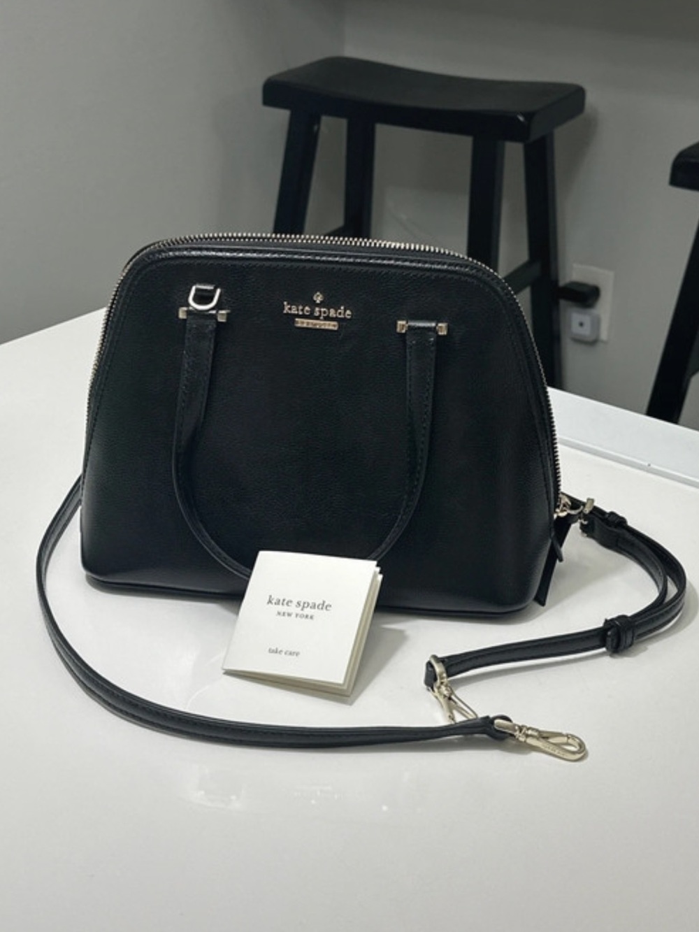 “New” Kate Spade Black Pebbled Leather Satchel/Crossbody With Adjustable Strap